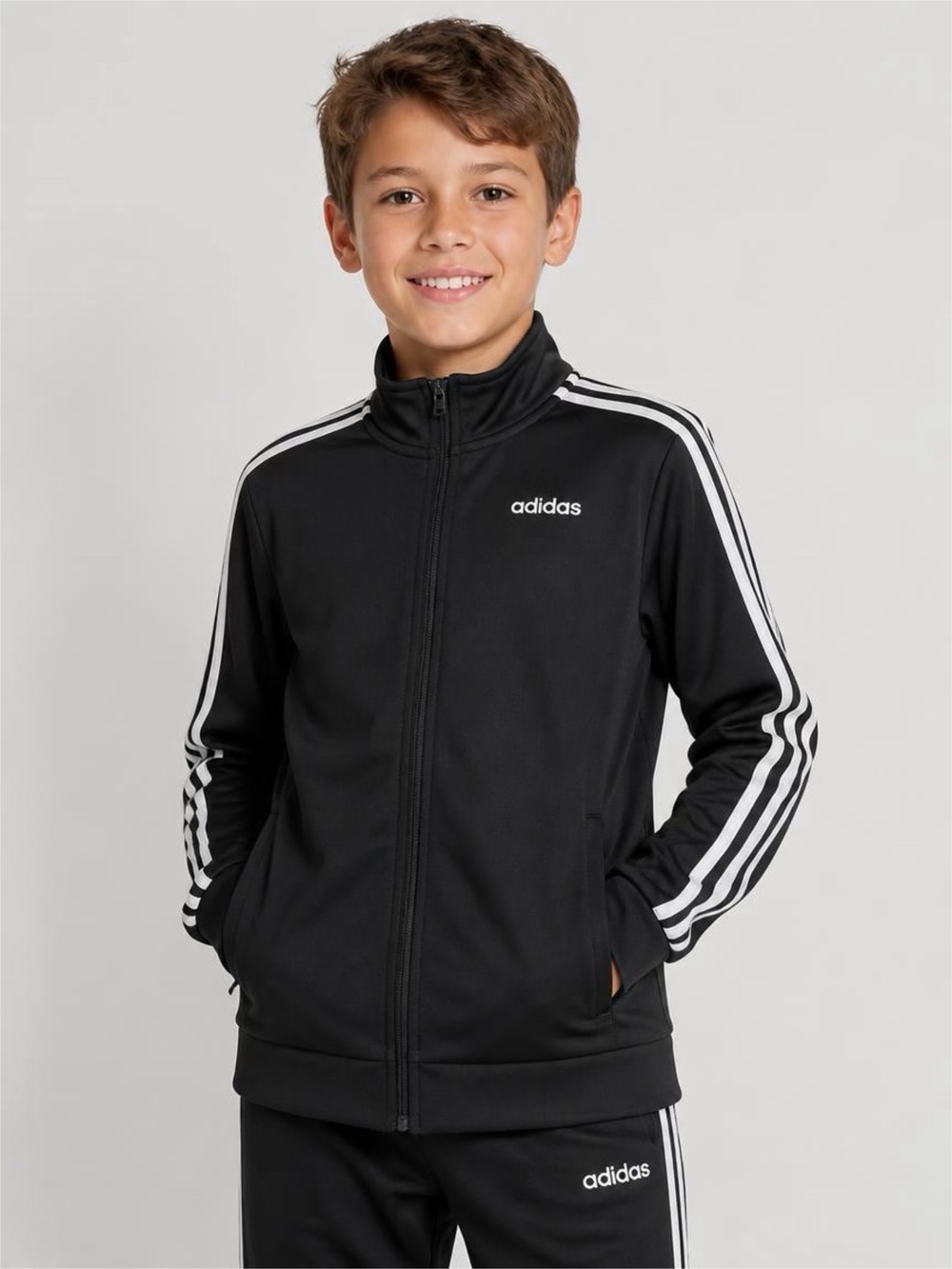 adidas Black Track Jacket with White Shoulder Stripes